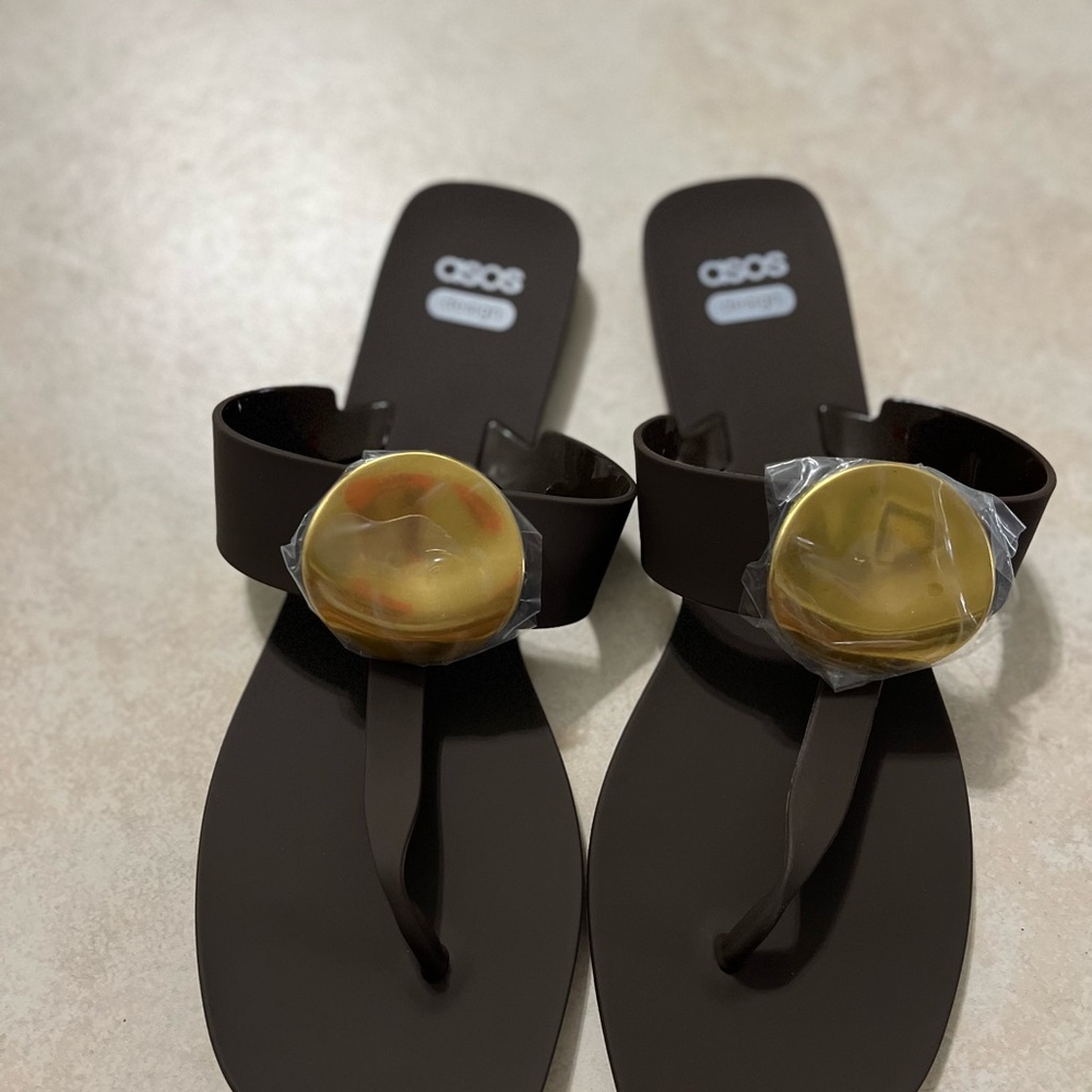 ASOS Dark Brown Sandals with Yellow Detail
